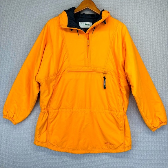 Vintage LL Bean Half Zip Pullover Thinsulate Jacket Women Small Orange Hooded - Picture 1 of 9